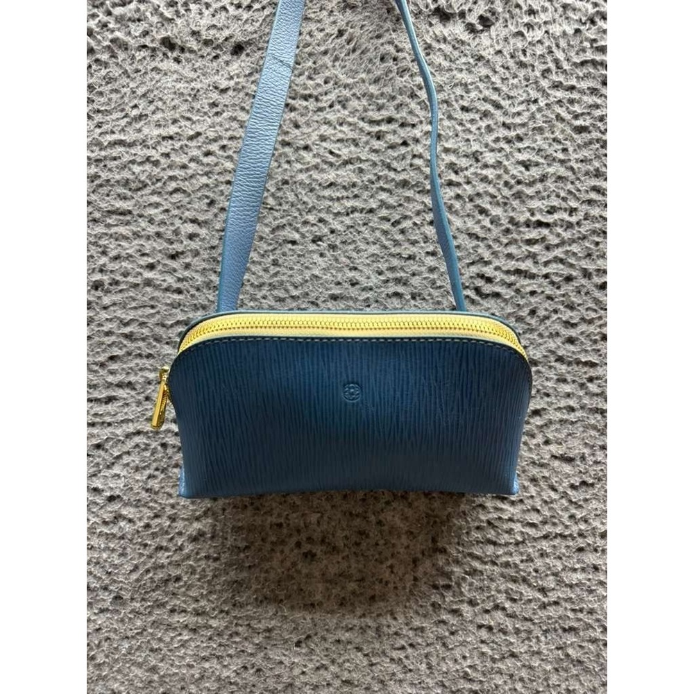 Nora Lozza Women's Logo Embossed Textured Leather Crossbody Pouch Bag‎ Blue